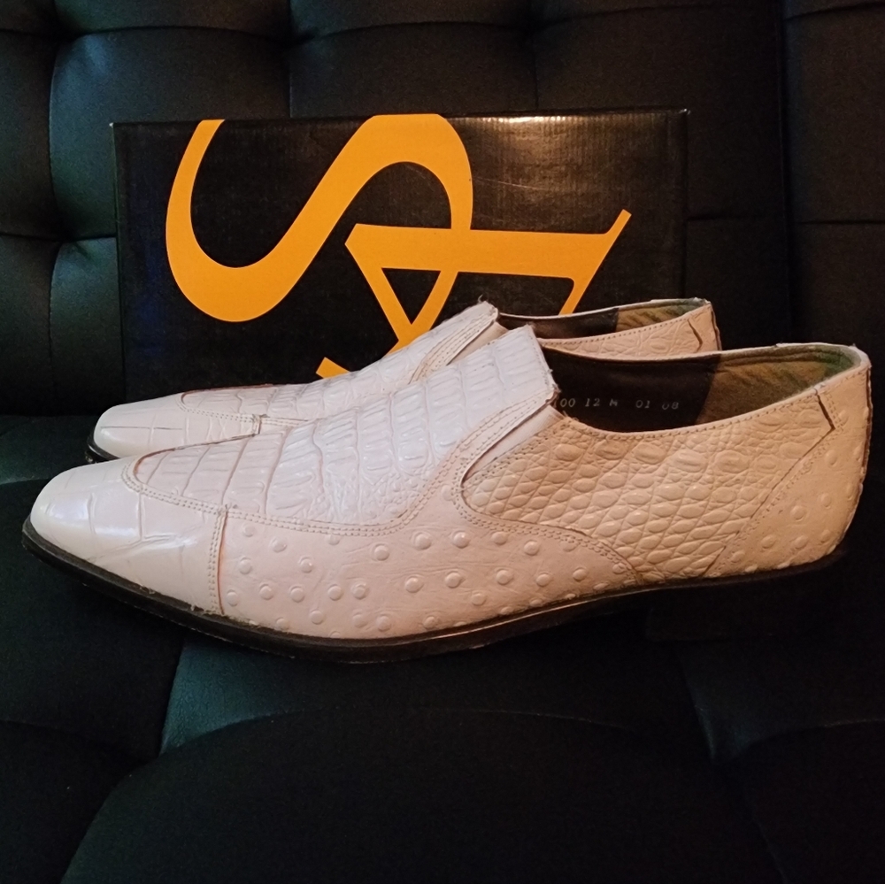 Stacy Adams Men's White Leather Square Toe Shoes 24345- Size 12 M preowned